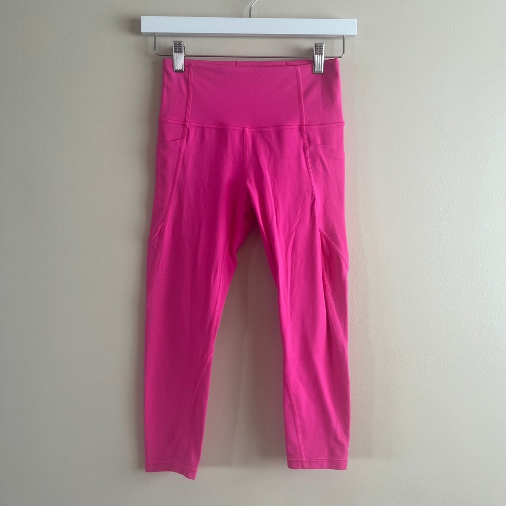 Athleta High Waist Crop Legging Size XS Hot Pink Side Pockets Active‎ Yoga